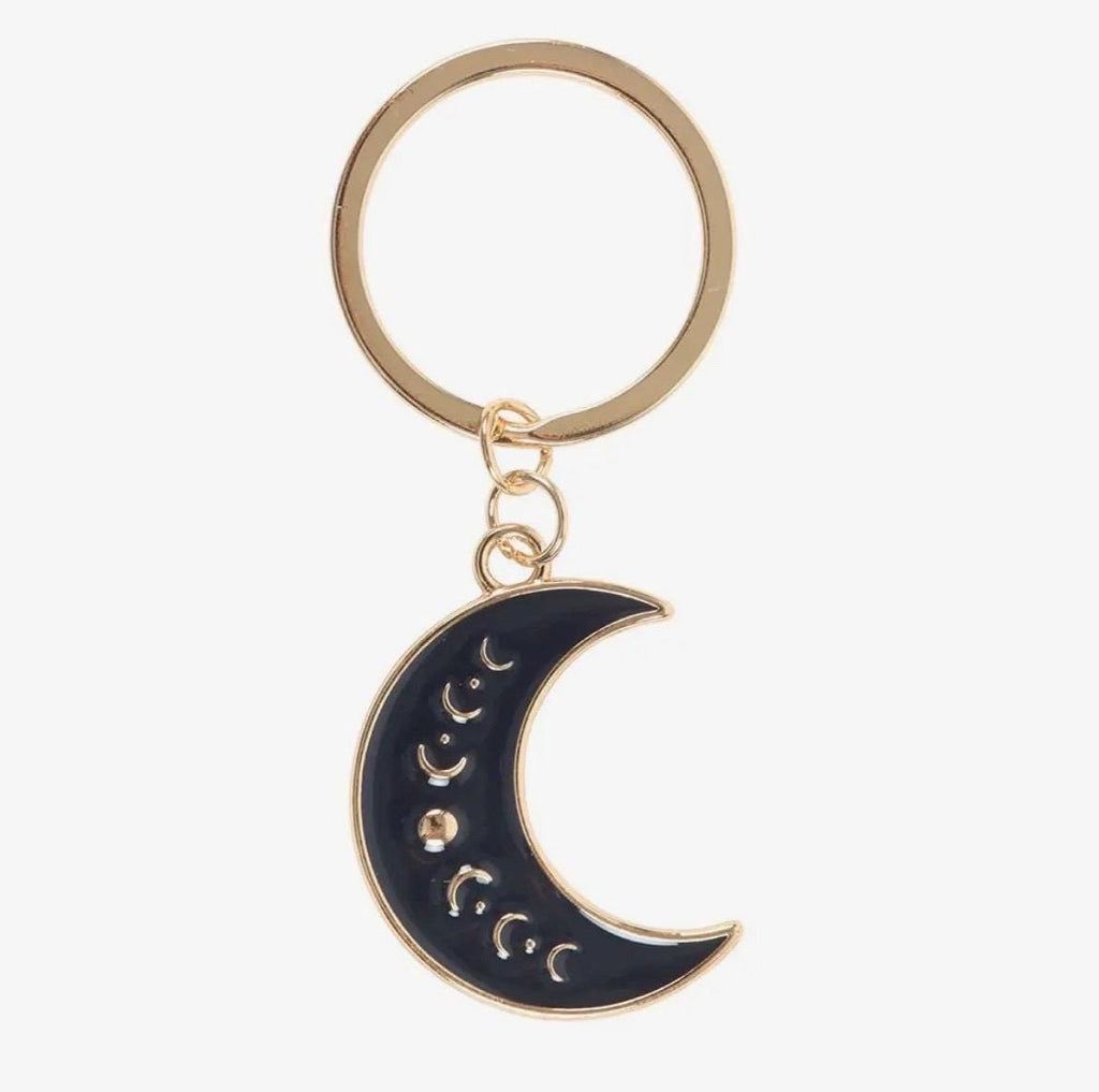 Blue Enamel Witchy Moon Phase Key Ring