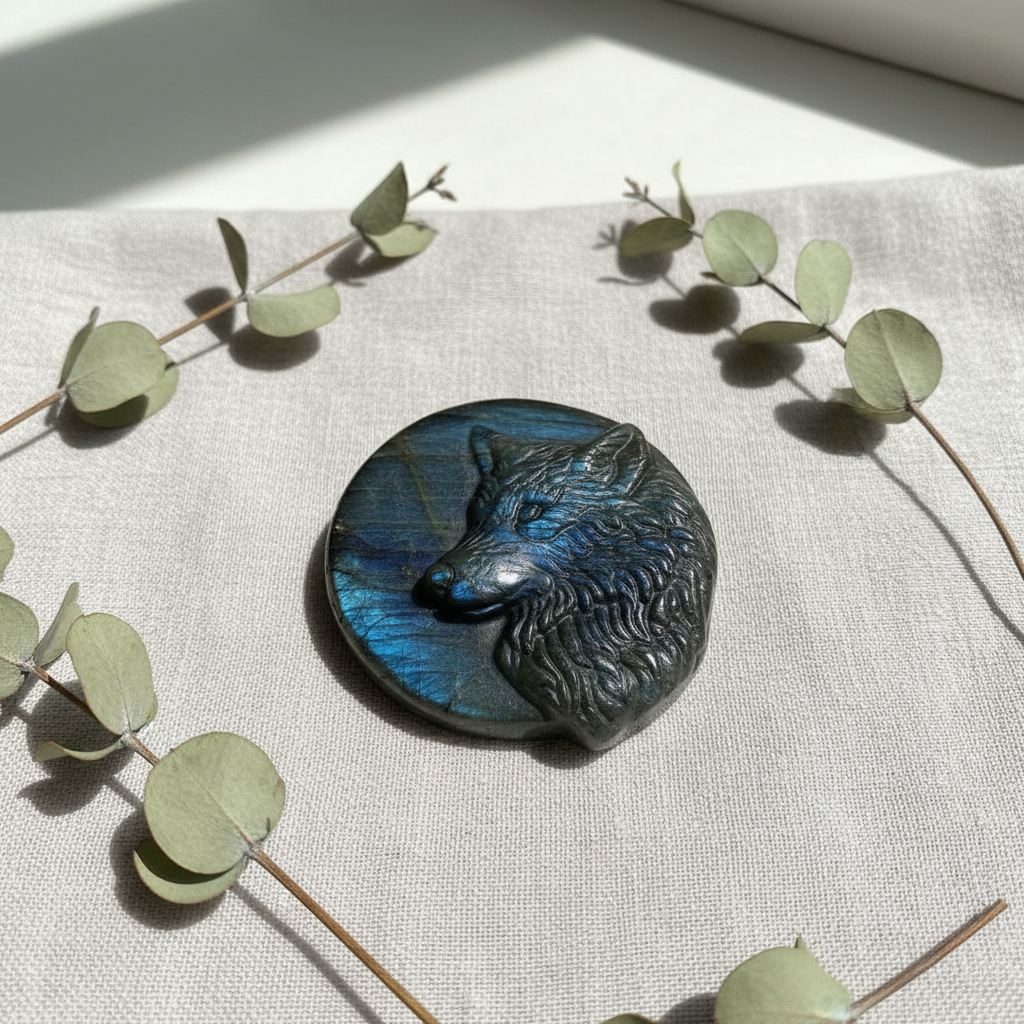 Labradorite Wolf Palm Stone – Eucalyptus