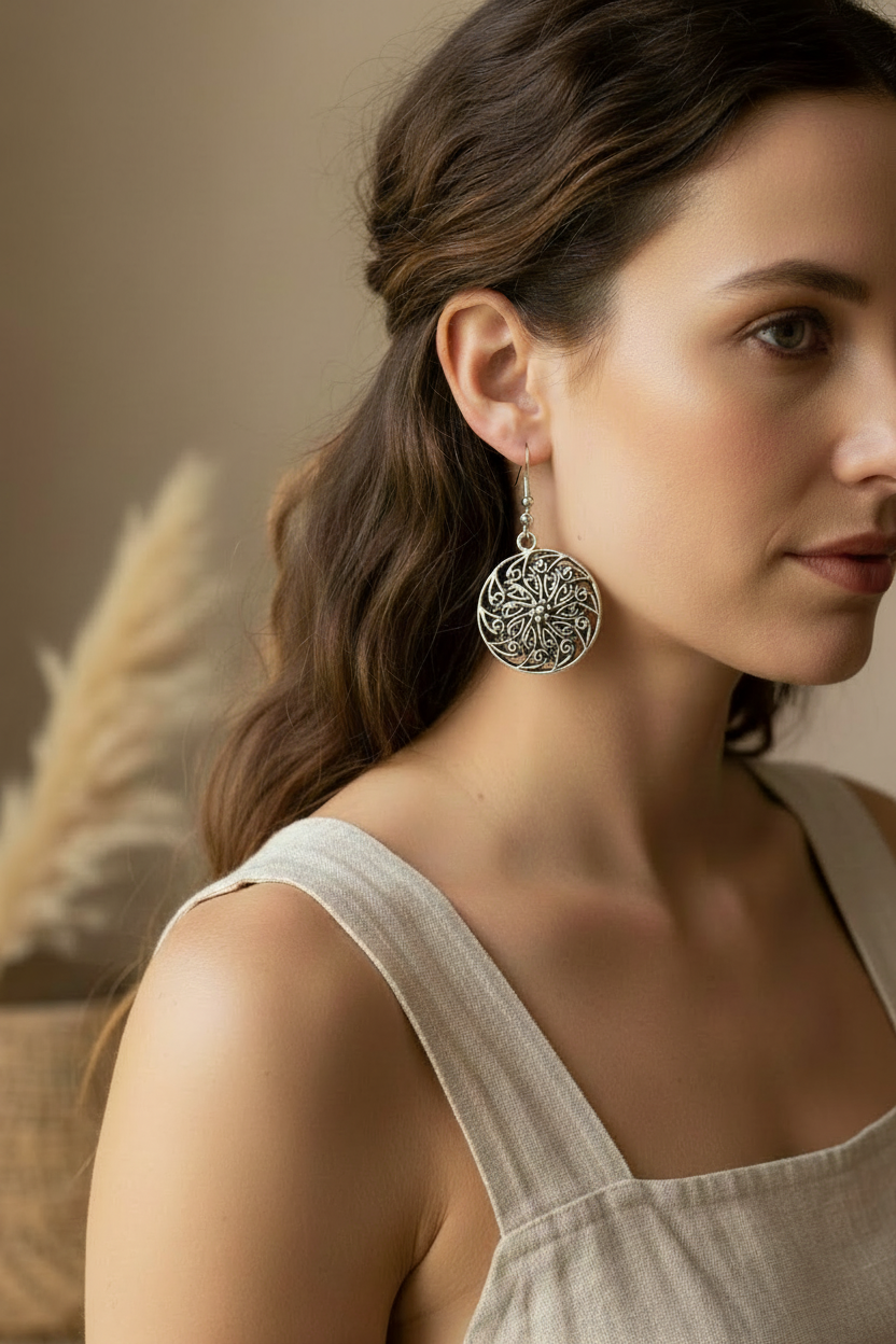 Wheel of Fortune earrings model photo